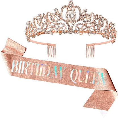 LATFZ Birthday Bitch Sash & Crown Tiara Kit - Black Glitter Birthday Sash Birthday Gifts for Women Birthday Party Supplies Apparel & Accessories > Clothing Accessories > Sashes LATFZ New Birhtday Queen,rose Pink  
