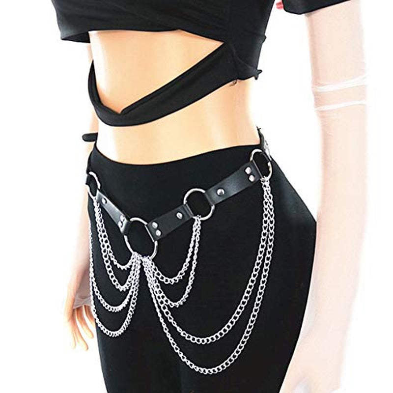 Asooll Punk Leather Waist Harness Chain Gothic Black Body Chain Belly Belt Chain Fashion Party Nightclub Body Accessories Jewelry for Women and Girls (Black1) Apparel & Accessories > Jewelry > Body Jewelry Asooll   