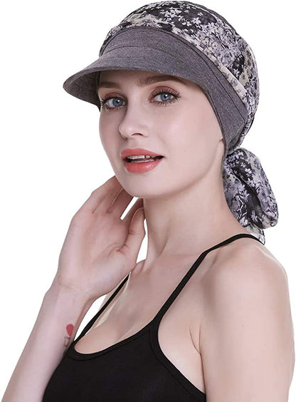 Newsboy Cap for Women Chemo Headwear with Scarfs Gifts Hair Loss Available All Year Apparel & Accessories > Clothing Accessories > Bandanas & Headties FocusCare Dark Health Gray  