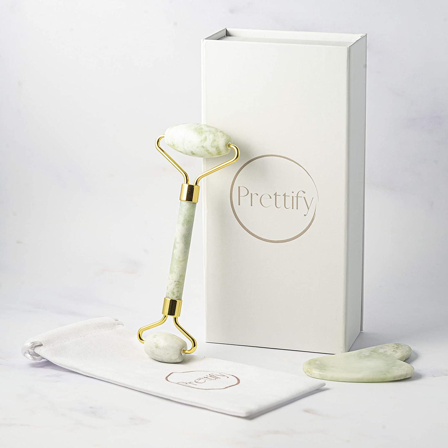 Prettify Premium Jade Face Roller and Gua Sha Set – Authentic Jade Face Roller Massager and Jade Gua Sha Massage Tool Set Health & Beauty > Personal Care > Cosmetics > Cosmetic Tools > Skin Care Tools Prettify   