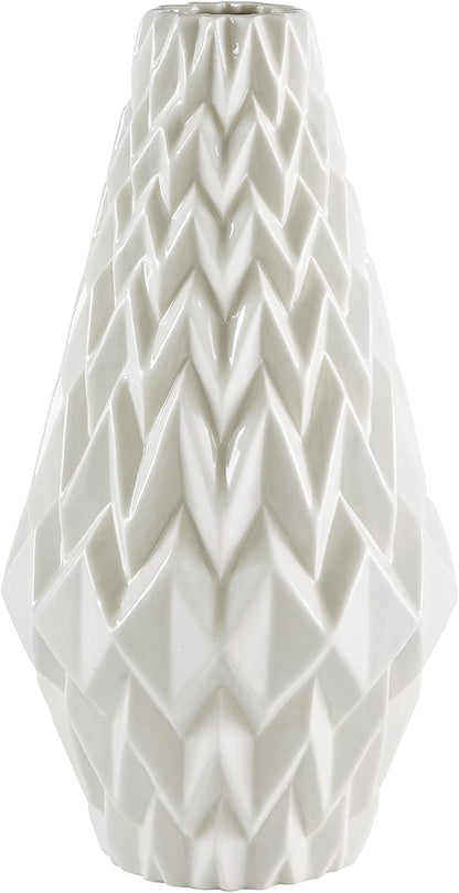Brand – Rivet Modern Geometric Pattern Decorative Stoneware Vase, Large Centerpiece, 12.25"H, White Apparel & Accessories > Jewelry > Bracelets Sapota Group   