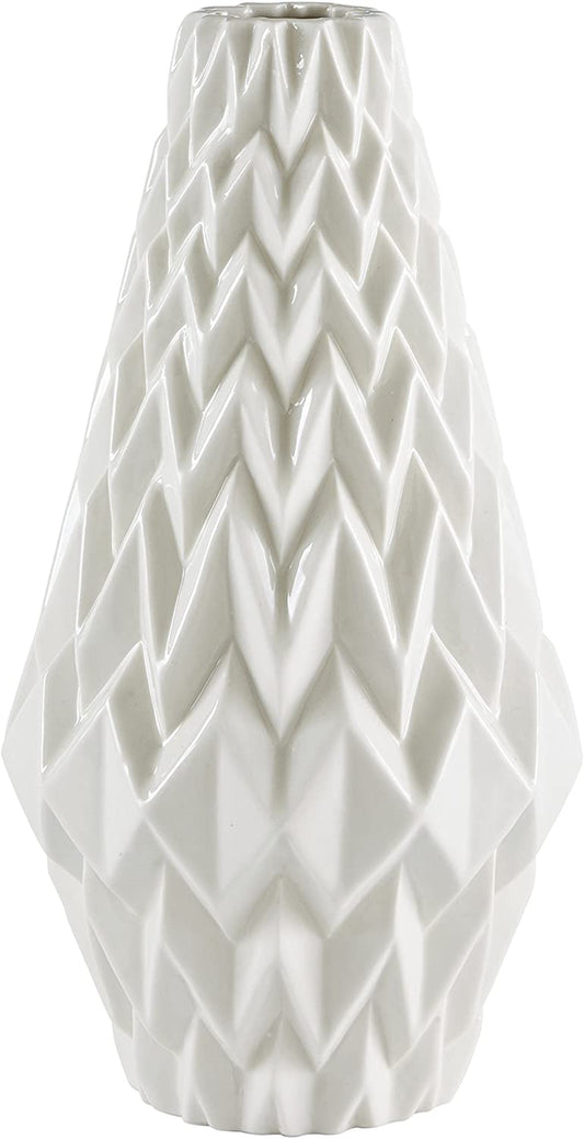 Brand – Rivet Modern Geometric Pattern Decorative Stoneware Vase, Large Centerpiece, 12.25"H, White Apparel & Accessories > Jewelry > Bracelets Sapota Group   