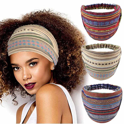 CAKURE Boho Wide Headbands African Head Wraps Stretchy Hairbands Stripe Turban Head Bands for Women and Girls Pack of 3 (Set1) Apparel & Accessories > Clothing Accessories > Bandanas & Headties CAKURE Set2  