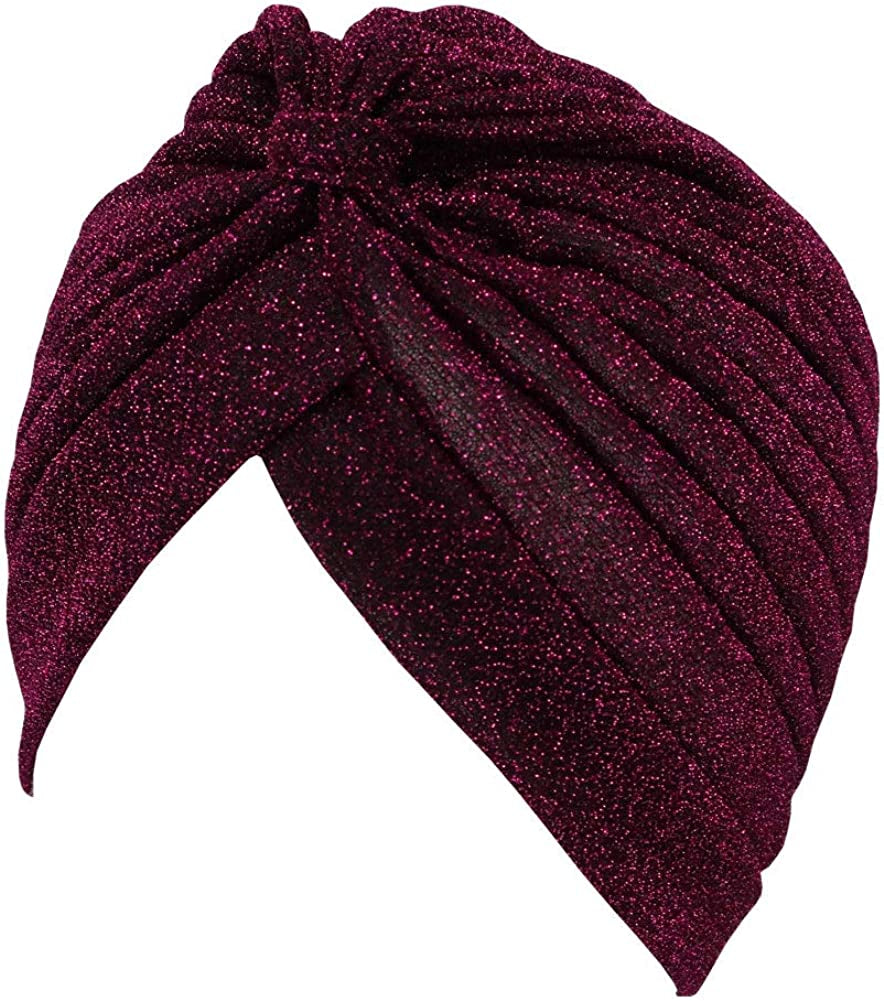 GETACOTA Pleated Glitter Turban for Women Stretchy Hat Beanie Headwrap Twist Elastic Slip on Cap Headwear Accessories Apparel & Accessories > Clothing Accessories > Headwear GETACOTA Burgundy  