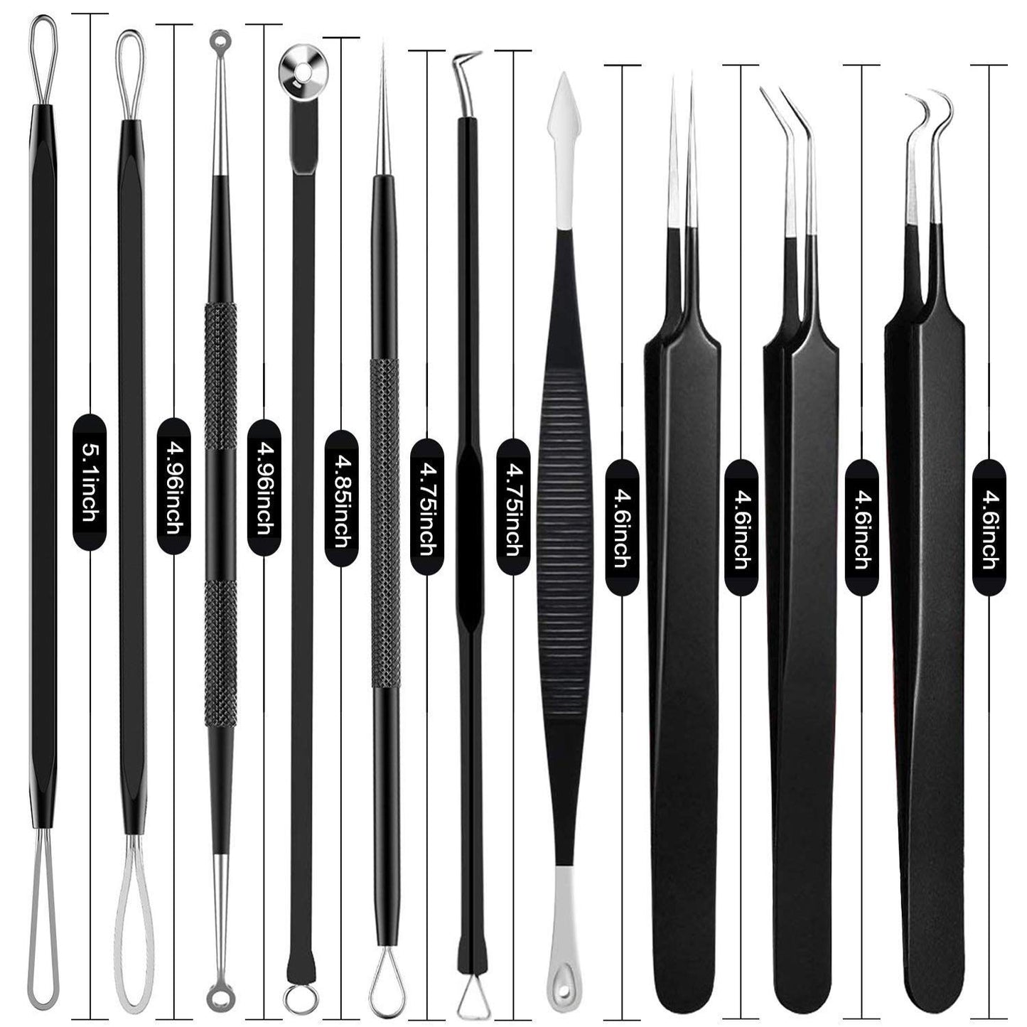 Pimple Popper Tool Kit - Boxoyx 10 Pcs Blackhead Remover Comedone Extractor Kit with Metal Case for Quick and Easy Removal of Pimples, Blackheads, Zit Removing, Forehead,Facial and Nose（Black) Health & Beauty > Personal Care > Cosmetics > Cosmetic Tools > Skin Care Tools Boxoyx   