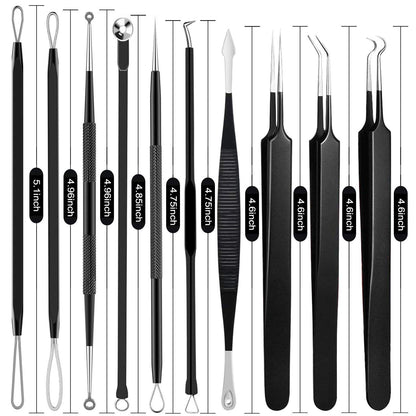 Pimple Popper Tool Kit - Boxoyx 10 Pcs Blackhead Remover Comedone Extractor Kit with Metal Case for Quick and Easy Removal of Pimples, Blackheads, Zit Removing, Forehead,Facial and Nose（Black) Health & Beauty > Personal Care > Cosmetics > Cosmetic Tools > Skin Care Tools Boxoyx   