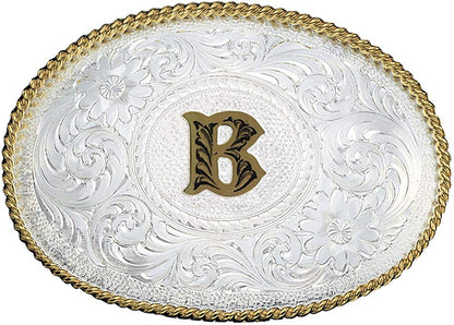 Montana Silversmiths Initial Letter Silver Engraved Gold Trim Western Belt Buckle Apparel & Accessories > Clothing Accessories > Belt Buckles Montana Silversmiths Initial B  
