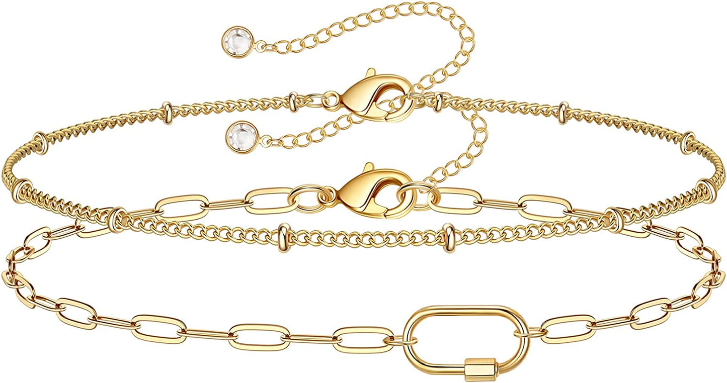 Dainty Gold Bracelets for Women, 14K Gold Filled Adjustable Layered Bracelet Cute Evil Eye Oval Chain Pearl Bar Turtle Gold Bracelets for Women Jewelry Apparel & Accessories > Jewelry > Bracelets Turandoss Beads Chain&Oval Screw Clasp  