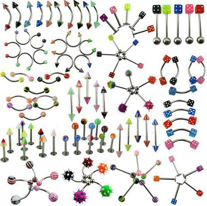 Crazypiercing Lot of 110PCS Body Jewelry Piercing Eyebrow Navel Belly Tongue Lip Bar Ring Apparel & Accessories > Jewelry > Body Jewelry CrazyPiercing   