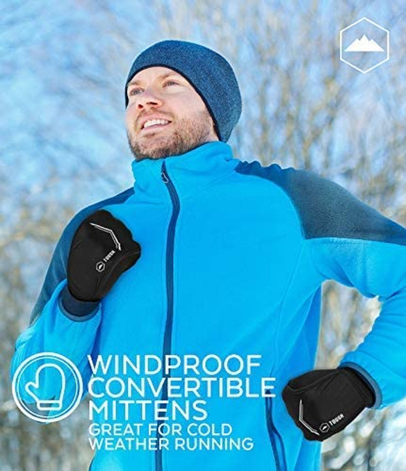 Running Mitten Gloves with Touch Screen - Winter Glove Liners with Convertible Mittens Cover for Texting, Cycling & Driving - Thin, Lightweight, Warm Cold Weather Thermal Sports Gloves for Men & Women Apparel & Accessories > Clothing Accessories > Gloves & Mittens Tough Outdoors   