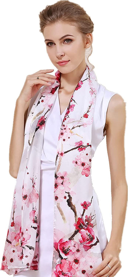 Women'S 100% Charmeuse Mulberry Silk Long Scarf for Gift Hair Ladies Shawls Floral and Butterfly Scarves Apparel & Accessories > Clothing Accessories > Scarves & Shawls WindamazingStory Red  