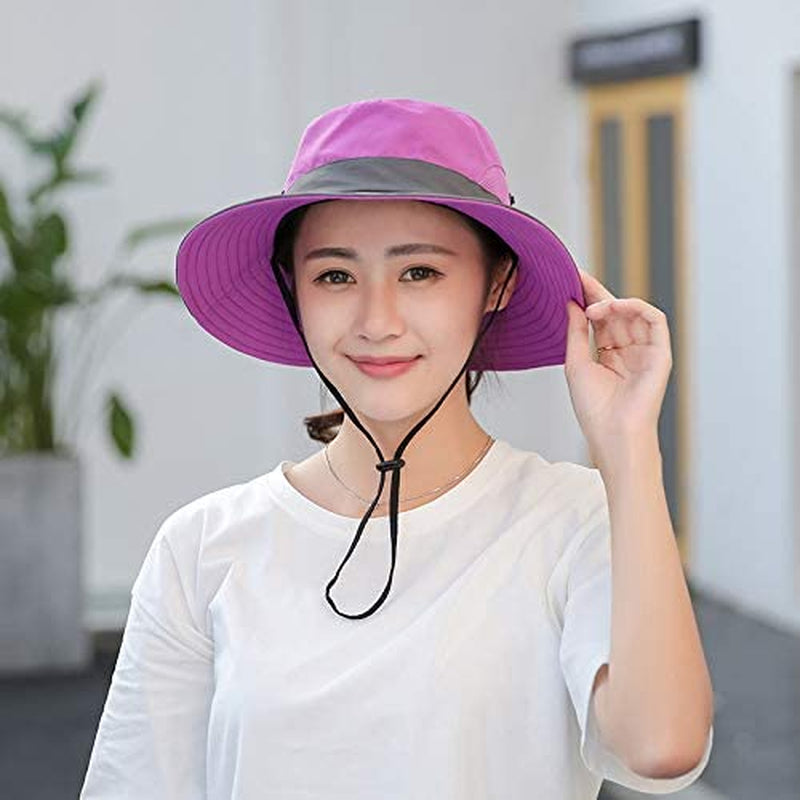 Sun Hat Womens Uv Protection Wide Brim Foldable Mesh Bucket Fishing Hat Ponytail Hole for Summer Hiking Swimming Beach Apparel & Accessories > Clothing Accessories > Hats UTOWO   