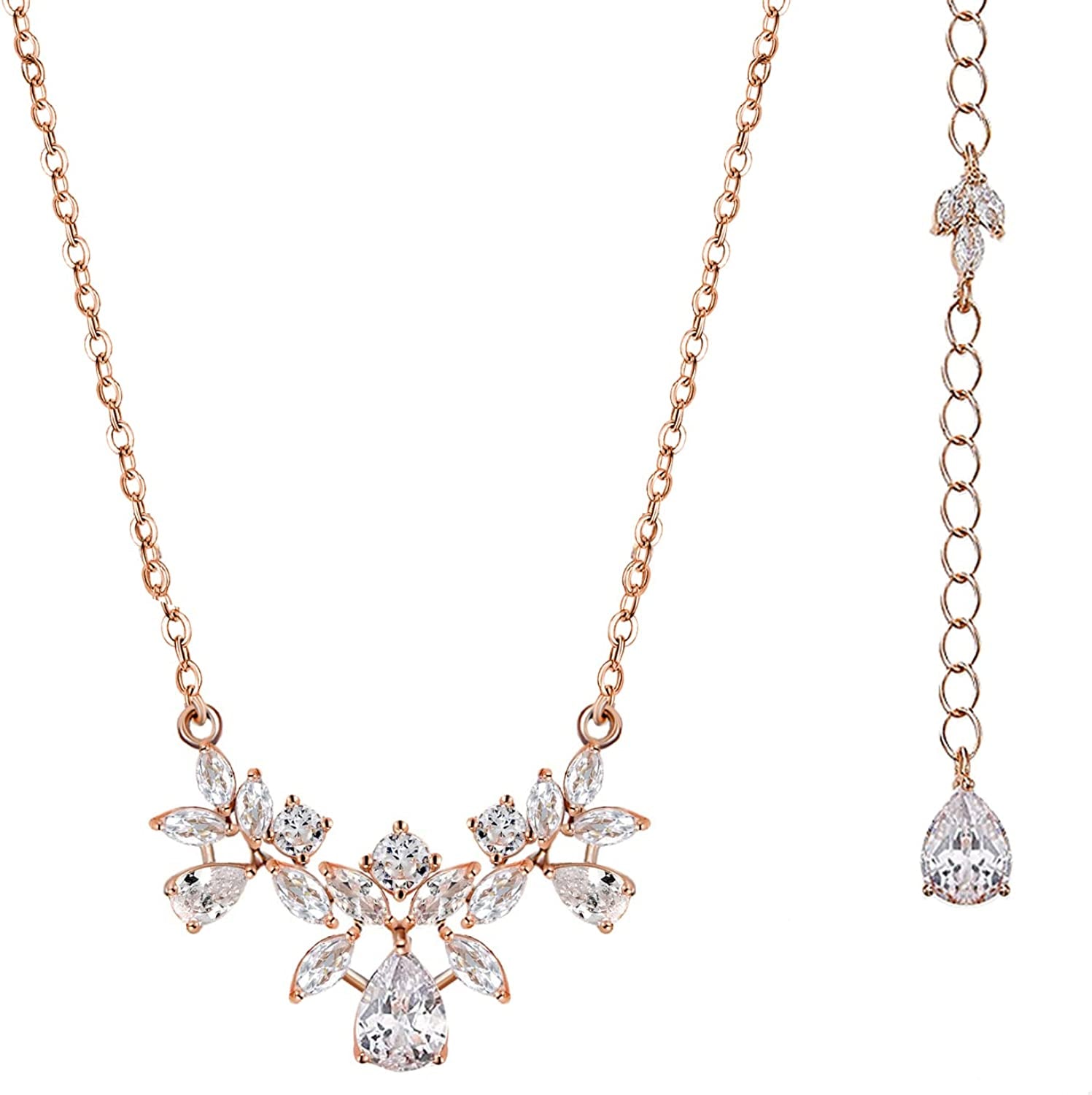 SWEETV Cubic Zirconia Wedding Bridal Backdrop Necklace for Brides, Crystal Dainty Back Necklace, Body Chain Jewelry for Women Prom Apparel & Accessories > Jewelry > Necklaces SWEETV 02. Rose Gold Backdrop  