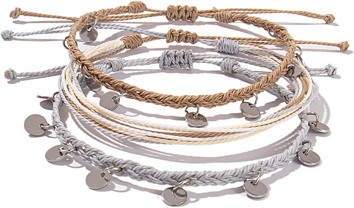 FANCY SHINY String Ankle Bracelets Waterproof Rope Anklets Braided Beach Boho Coin Anklets Cute Friendship Foot Jewelry for Women Teen Girls Apparel & Accessories > Jewelry > Anklets FANCY SHINY Sand/Grey  