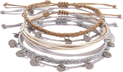 FANCY SHINY String Ankle Bracelets Waterproof Rope Anklets Braided Beach Boho Coin Anklets Cute Friendship Foot Jewelry for Women Teen Girls Apparel & Accessories > Jewelry > Anklets FANCY SHINY Sand/Grey  