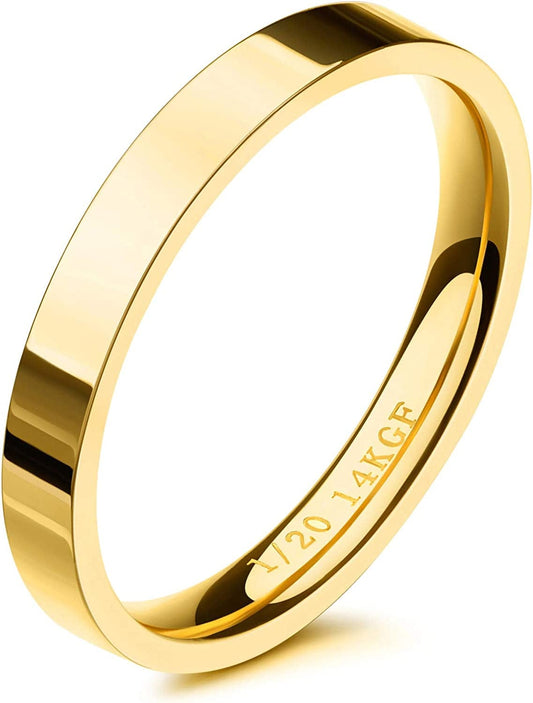 3Mm 14K Gold Filled Rings for Women Girls Stacking Stackable Band Thumb Pointer Finger Plain Ring Comfort Fit Size 5 to 10 Gold / 8