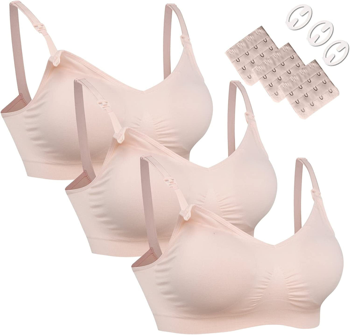 3PACK Full Bust Seamless Nursing Maternity Bras Bralette S-XXL with Extra Bra Extenders & Clips 3pcs/Pack(pink2) / XX-Large