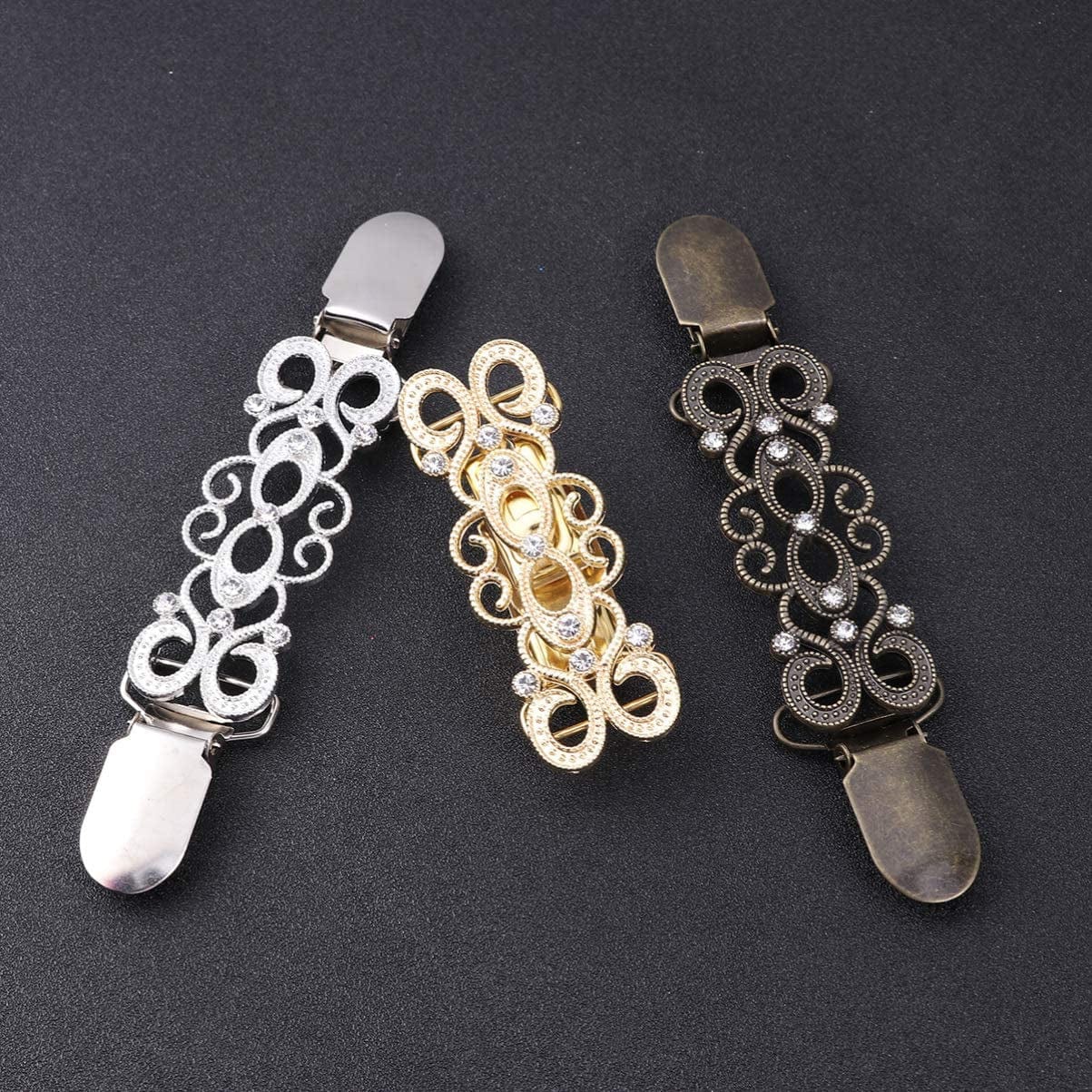 3PC Dress Clips Crystal Brooches Metal Brooch Bag Badge Lapel Pin Snowflake Scarves Buckle Elegant Scarf Ring Clip Clothing Ring Wrap Holder Clamp Silk Scarf Cape Clip Holder Clasp Shawl Chain Clip