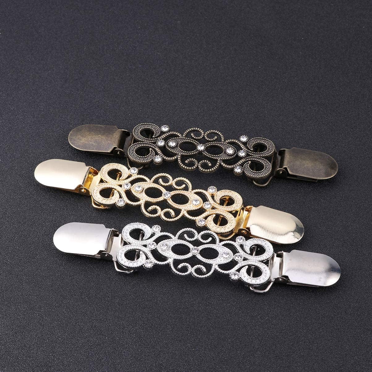3PC Dress Clips Crystal Brooches Metal Brooch Bag Badge Lapel Pin Snowflake Scarves Buckle Elegant Scarf Ring Clip Clothing Ring Wrap Holder Clamp Silk Scarf Cape Clip Holder Clasp Shawl Chain Clip