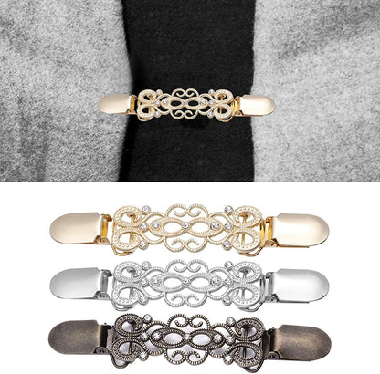 3PC Dress Clips Crystal Brooches Metal Brooch Bag Badge Lapel Pin Snowflake Scarves Buckle Elegant Scarf Ring Clip Clothing Ring Wrap Holder Clamp Silk Scarf Cape Clip Holder Clasp Shawl Chain Clip