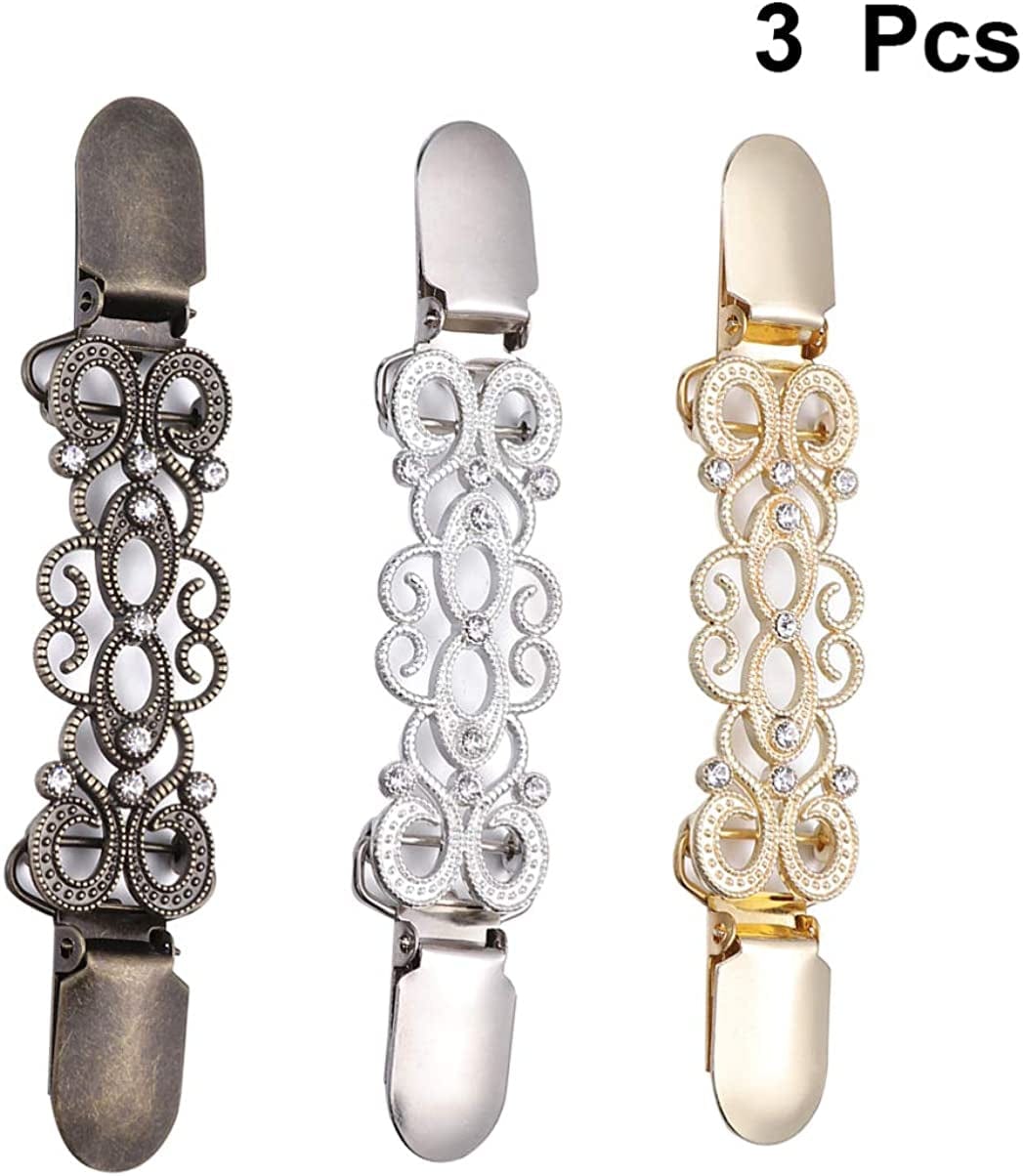 3PC Dress Clips Crystal Brooches Metal Brooch Bag Badge Lapel Pin Snowflake Scarves Buckle Elegant Scarf Ring Clip Clothing Ring Wrap Holder Clamp Silk Scarf Cape Clip Holder Clasp Shawl Chain Clip