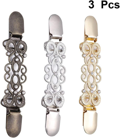 3PC Dress Clips Crystal Brooches Metal Brooch Bag Badge Lapel Pin Snowflake Scarves Buckle Elegant Scarf Ring Clip Clothing Ring Wrap Holder Clamp Silk Scarf Cape Clip Holder Clasp Shawl Chain Clip