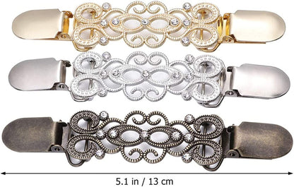 3PC Dress Clips Crystal Brooches Metal Brooch Bag Badge Lapel Pin Snowflake Scarves Buckle Elegant Scarf Ring Clip Clothing Ring Wrap Holder Clamp Silk Scarf Cape Clip Holder Clasp Shawl Chain Clip