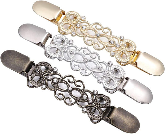 3PC Dress Clips Crystal Brooches Metal Brooch Bag Badge Lapel Pin Snowflake Scarves Buckle Elegant Scarf Ring Clip Clothing Ring Wrap Holder Clamp Silk Scarf Cape Clip Holder Clasp Shawl Chain Clip