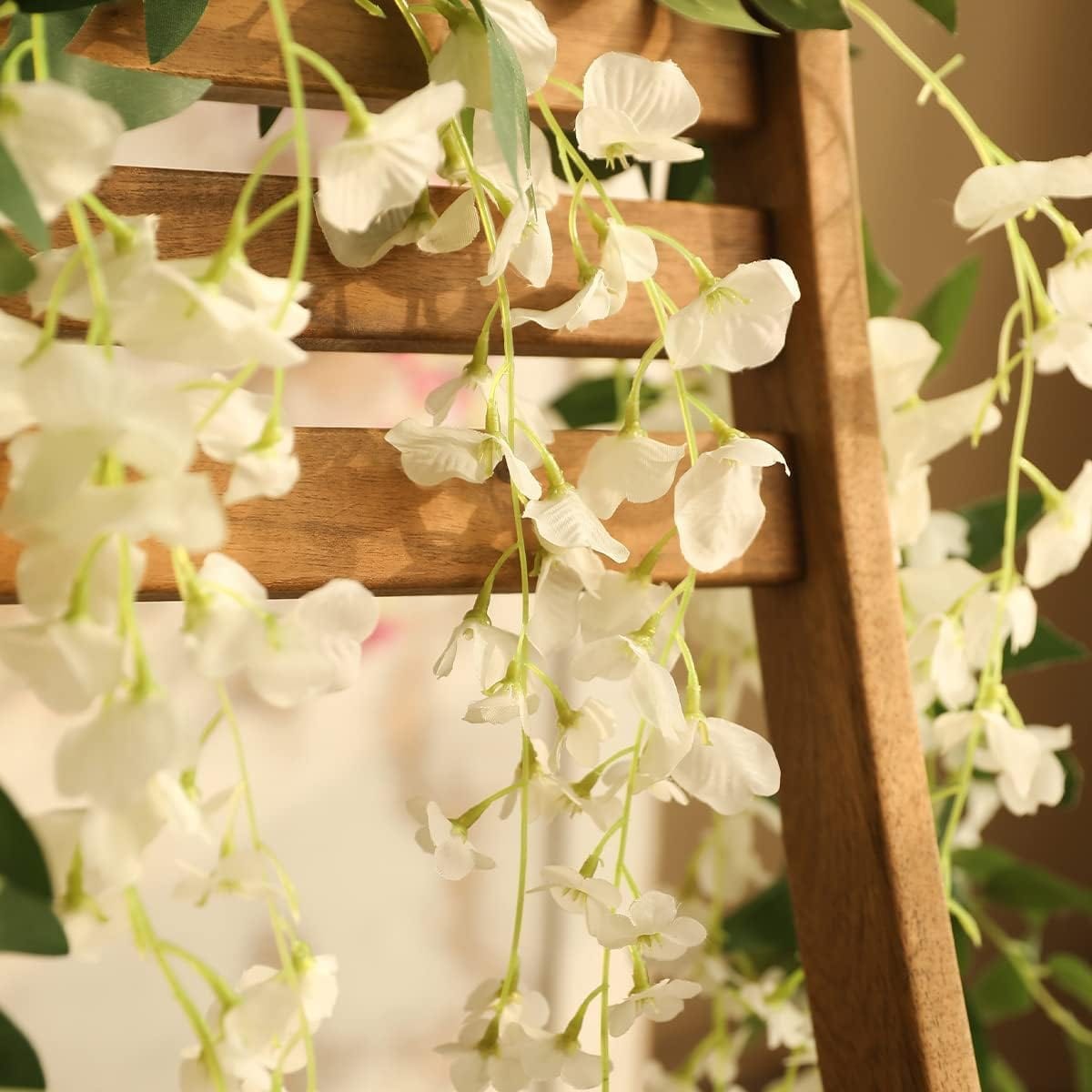 3Pcs 7.2Ft/Piece Artificial Flowers Wisteria Garland Artificial Wisteria Vine Hanging Flower Greenery Garland for Home Garden Outdoor Wedding Arch Floral Decor (White)