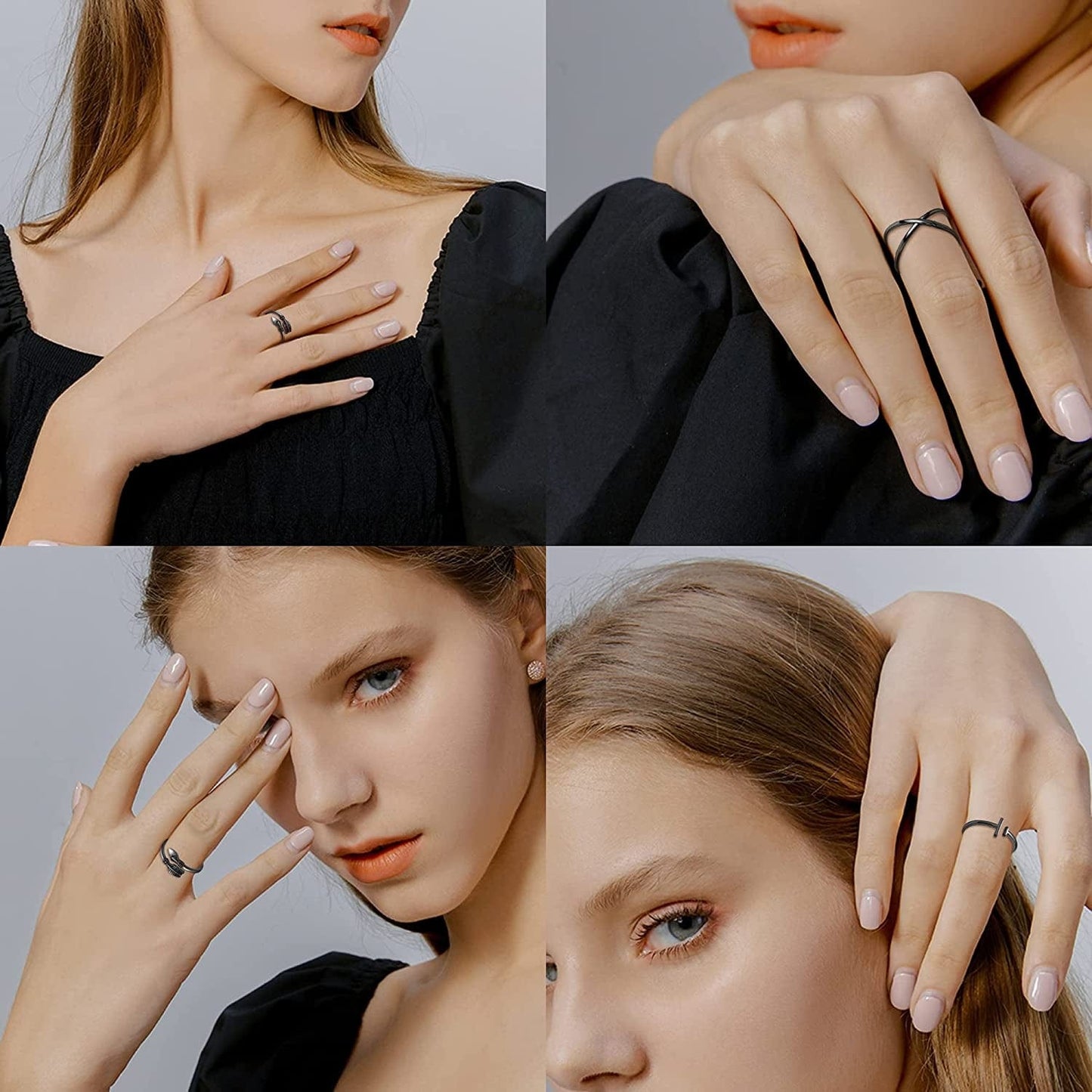3PCS 925 Sterling Silver Open Adjustable Rings for Women Men Minimalist X Cross Arrow Stackable Rings Set Size 6-9