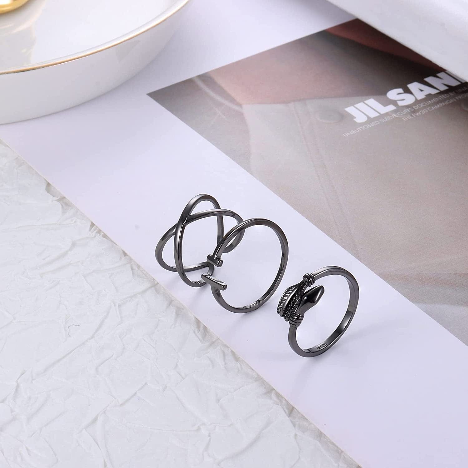 3PCS 925 Sterling Silver Open Adjustable Rings for Women Men Minimalist X Cross Arrow Stackable Rings Set Size 6-9