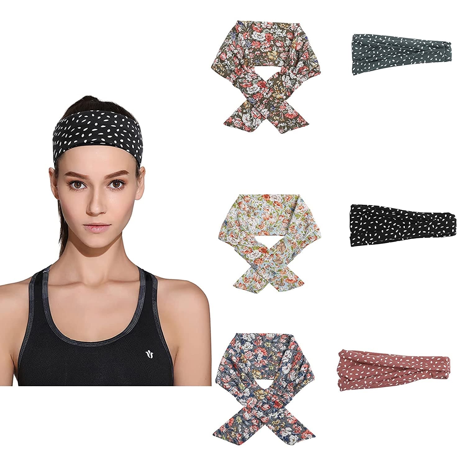 3PCS Adjustable Headband Knotted Hairband - Tie up Head Wrap Headband for Sports/Running/Yoga Apparel & Accessories > Clothing Accessories > Bandanas & Headties Molans Color-E  