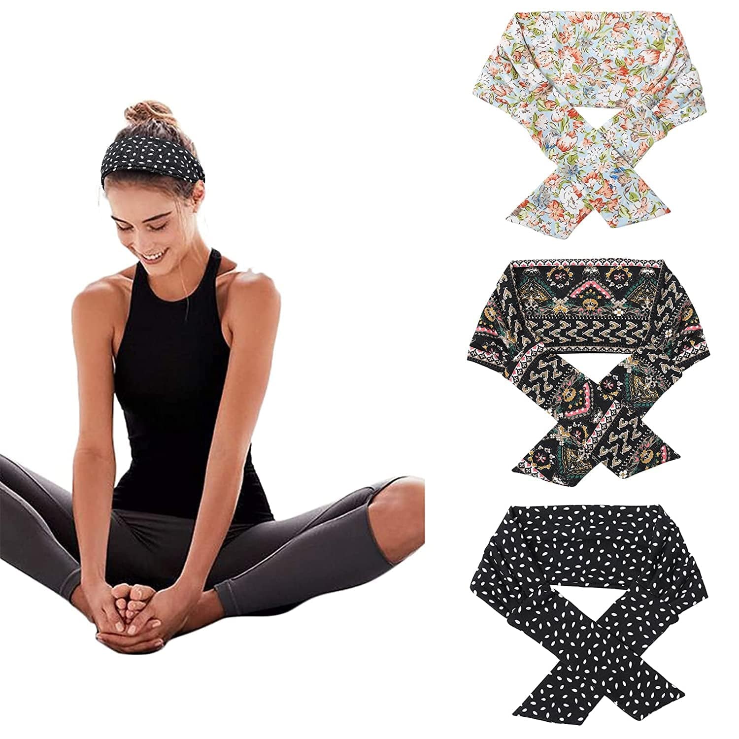 3PCS Adjustable Headband Knotted Hairband - Tie up Head Wrap Headband for Sports/Running/Yoga Apparel & Accessories > Clothing Accessories > Bandanas & Headties Molans Color-I  