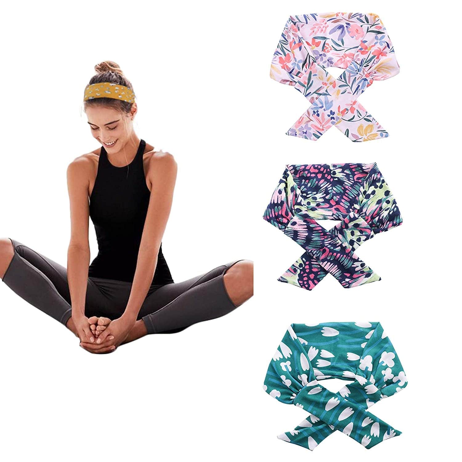 3PCS Adjustable Headband Knotted Hairband - Tie up Head Wrap Headband for Sports/Running/Yoga Apparel & Accessories > Clothing Accessories > Bandanas & Headties Molans Color-C  