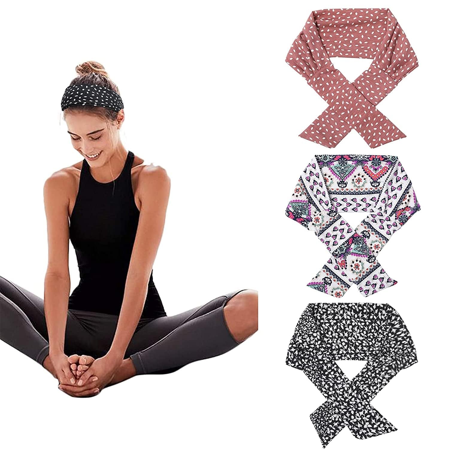 3PCS Adjustable Headband Knotted Hairband - Tie up Head Wrap Headband for Sports/Running/Yoga Apparel & Accessories > Clothing Accessories > Bandanas & Headties Molans Color-H  