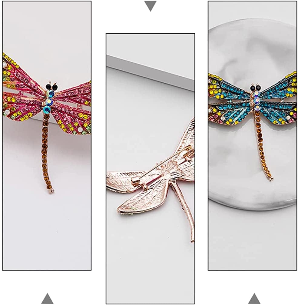 3Pcs Dragonfly Rhinestone Brooches Crystal Animal Brooch Pins Colorful Enamel Insect Lapel Pin for Clothes Bag Hat Wedding Decoration
