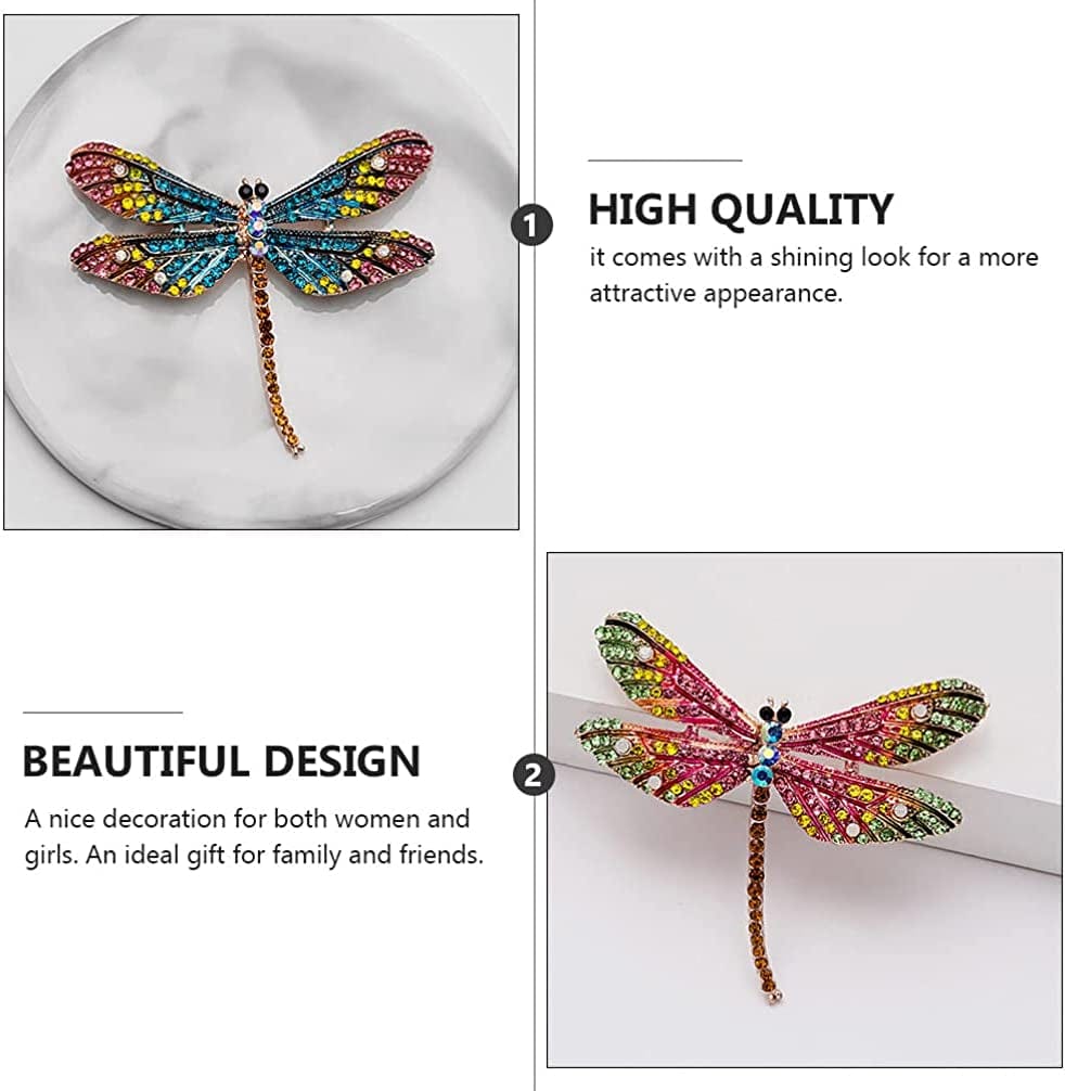 3Pcs Dragonfly Rhinestone Brooches Crystal Animal Brooch Pins Colorful Enamel Insect Lapel Pin for Clothes Bag Hat Wedding Decoration