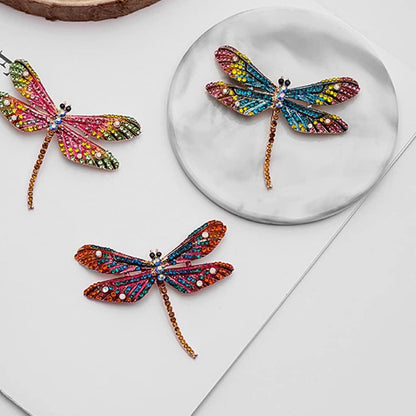 3Pcs Dragonfly Rhinestone Brooches Crystal Animal Brooch Pins Colorful Enamel Insect Lapel Pin for Clothes Bag Hat Wedding Decoration