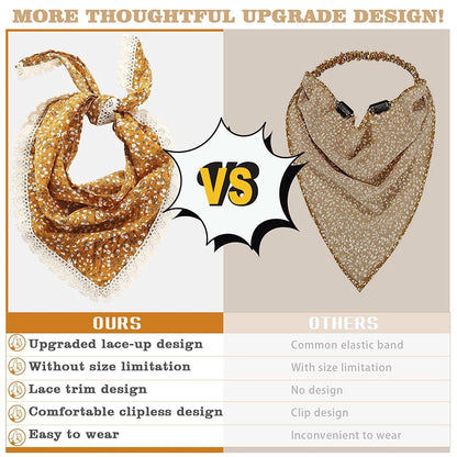 3Pcs Floral Hair Bandanas Chiffon Head Kerchief for Women Girls Boho Hair Scarf Headband Bandana Daisy Lace Head Scarf (Lace Trim Floral(Yellow/Black/Beige)) Apparel & Accessories > Clothing Accessories > Bandanas & Headties AWAYTR   
