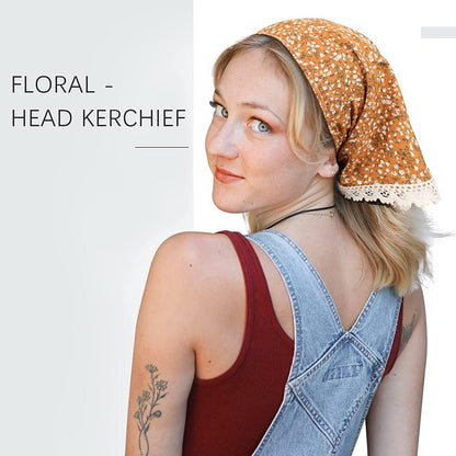 3Pcs Floral Hair Bandanas Chiffon Head Kerchief for Women Girls Boho Hair Scarf Headband Bandana Daisy Lace Head Scarf (Lace Trim Floral(Yellow/Black/Beige)) Apparel & Accessories > Clothing Accessories > Bandanas & Headties AWAYTR   