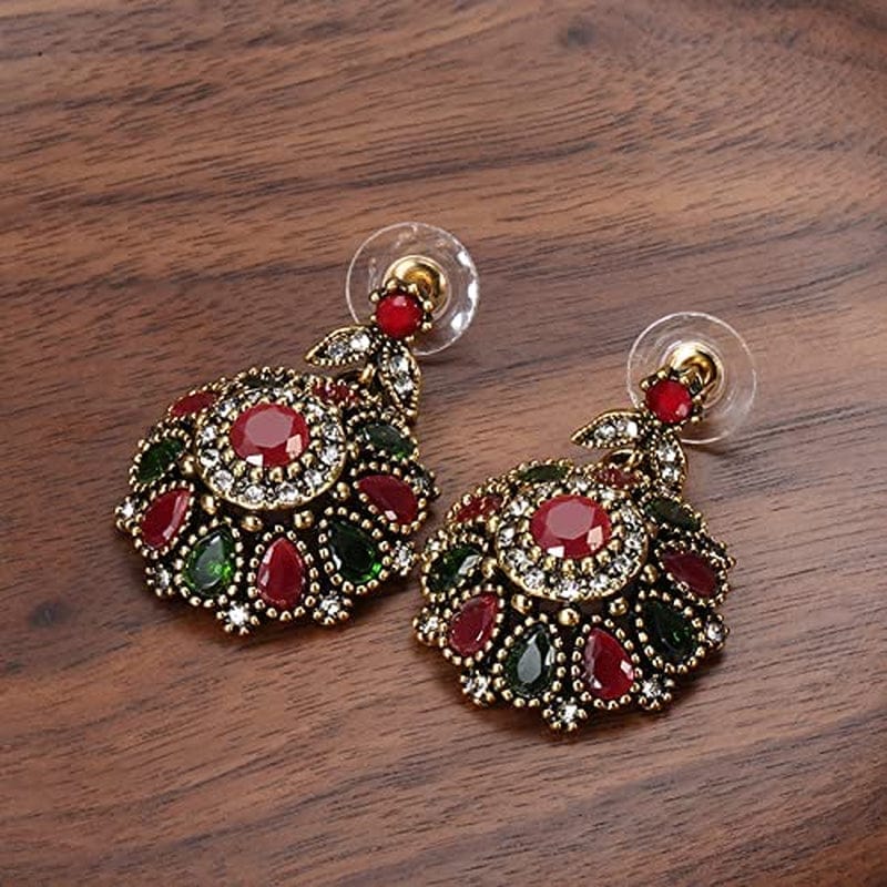 3Pcs Jewelry Sets Ethnic Bride Crystal Flower Antique Gold Color Necklace Earrings Ring Sets for Women Boho Jewelry