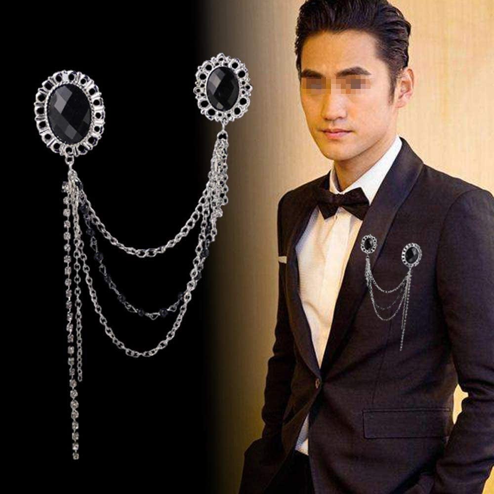 3PCS Men'S Brooch Suit Pin Badge with Chains Brooch Buckle Chain Collar Lapel Pin for Men Shirt Collar Pin Chain Brooch Decoration Metal Brooch Pin Clips for Women Suit Tuxedo Tie Hat Scarf