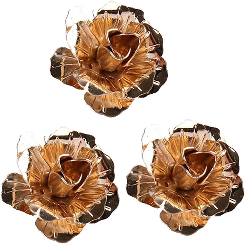 3PCS Men'S Rose Golden Flower Lapel Stick Brooch Pins for Sui,Black/Sliver/Gold 3pcs-gold