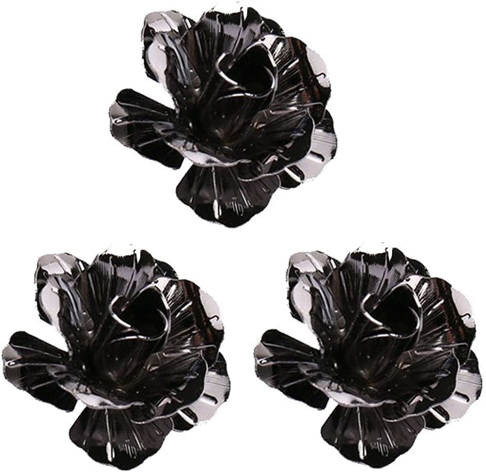 3PCS Men'S Rose Golden Flower Lapel Stick Brooch Pins for Sui,Black/Sliver/Gold 3pcs-black