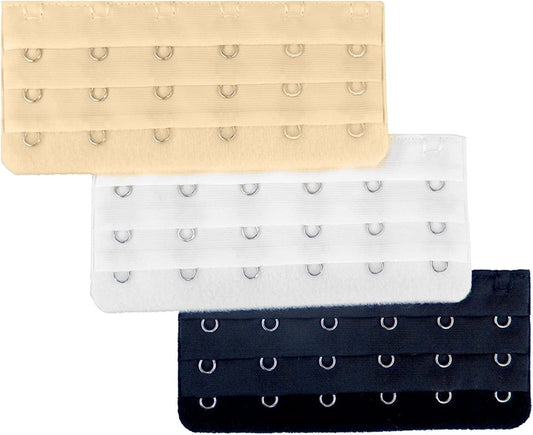 3Pcs Women'S Bra Band Extender 6-Hook plus Size Spacing Bra Extension Straps 3pcs (Black, White, Beige)
