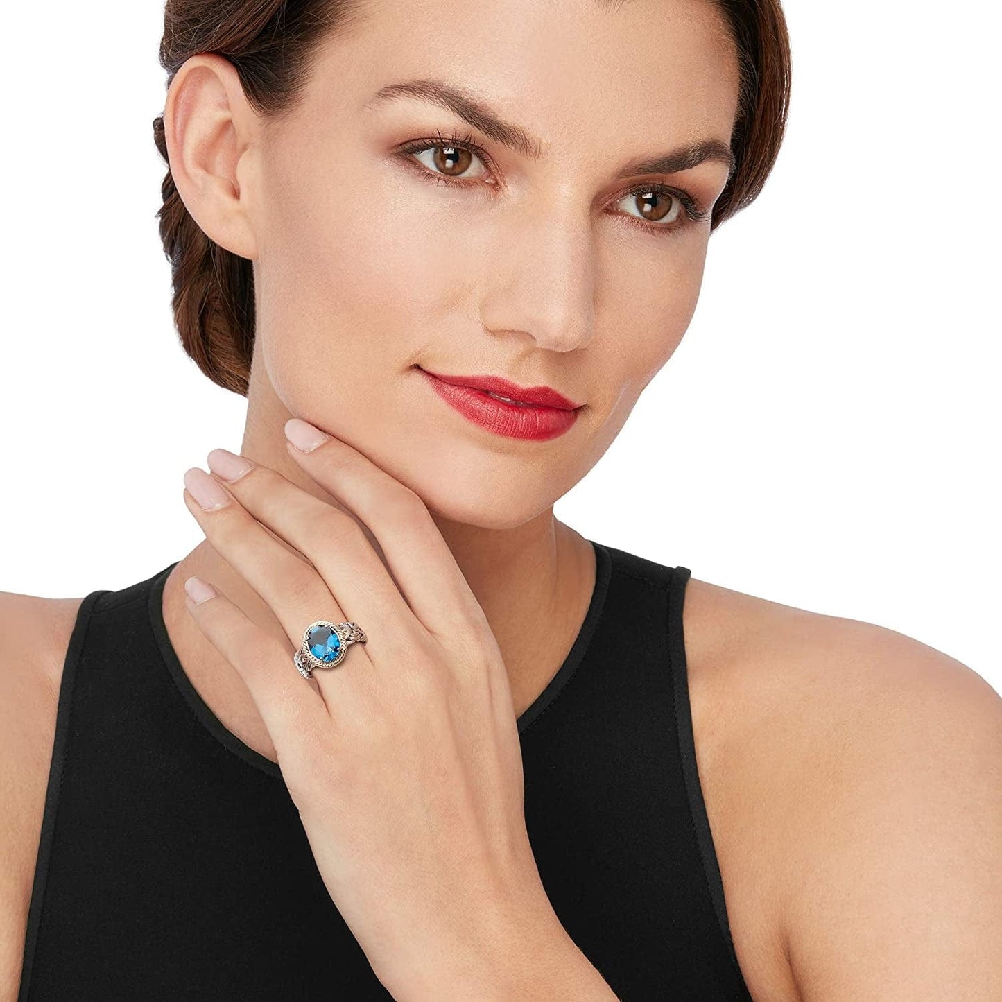 4.10 Carat London Blue Topaz Byzantine Ring in 14Kt Yellow Gold and Sterling Silver