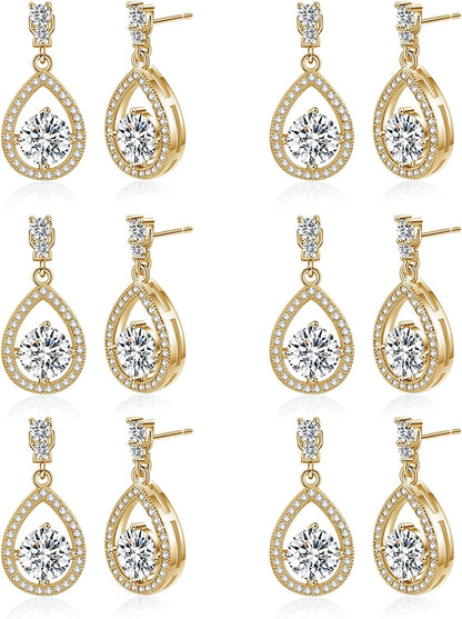 4/6 Pairs Bridesmaids Earrings Classic Cubic Zirconia Teardrop Stud Earrings for Women Girls I Couldn’T Tie a Knot without You Brides Bridesmaids Proposal Wedding Jewelry Gifts Teardrop Earring2-Gold set of 6
