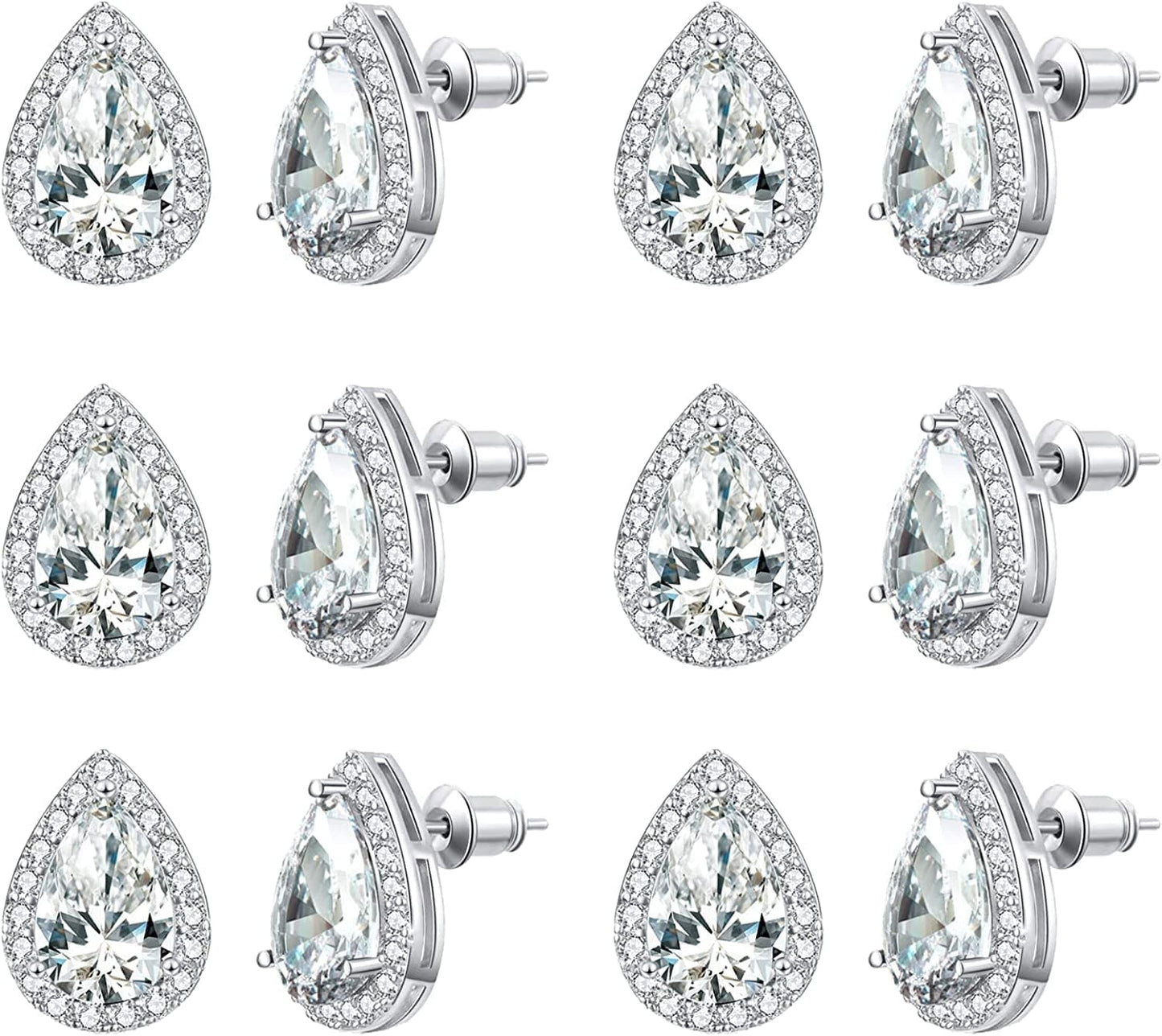 4/6 Pairs Bridesmaids Earrings Classic Cubic Zirconia Teardrop Stud Earrings for Women Girls I Couldn’T Tie a Knot without You Brides Bridesmaids Proposal Wedding Jewelry Gifts B-silver(set of 6)