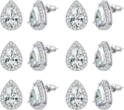 4/6 Pairs Bridesmaids Earrings Classic Cubic Zirconia Teardrop Stud Earrings for Women Girls I Couldn’T Tie a Knot without You Brides Bridesmaids Proposal Wedding Jewelry Gifts B-silver(set of 6)