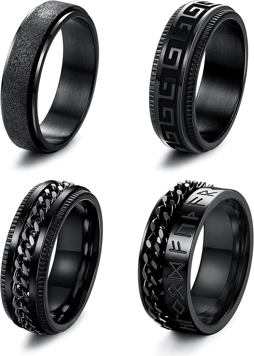 4 -6Pcs Stainless Steel Spinner Ring for Women Mens Fidget Band Rings Moon Star Celtic Stress Relieving Wide Wedding Promise Rings Set Black / 6